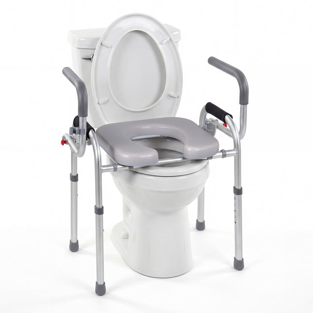 Raised Toilet Seat with Foldable Handles, Adjustable Height