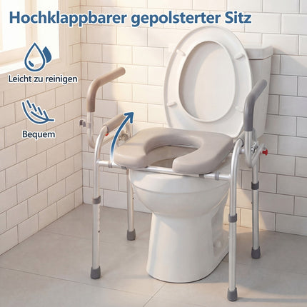 Raised Toilet Seat with Foldable Handles, Adjustable Height