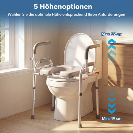 Raised Toilet Seat with Foldable Handles, Adjustable Height
