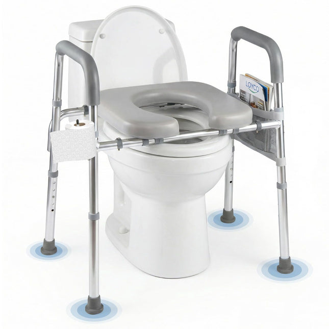Raised Toilet Seat with Handles, Adjustable Height & Width