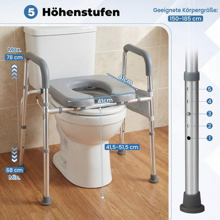 Raised Toilet Seat with Handles, Adjustable Height & Width
