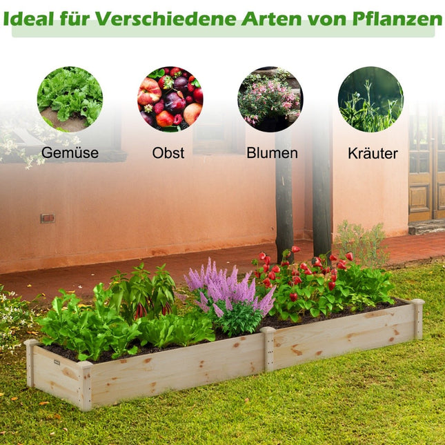 Raised Wooden Garden Bed, Natural Fir, 240x60x25 cm
