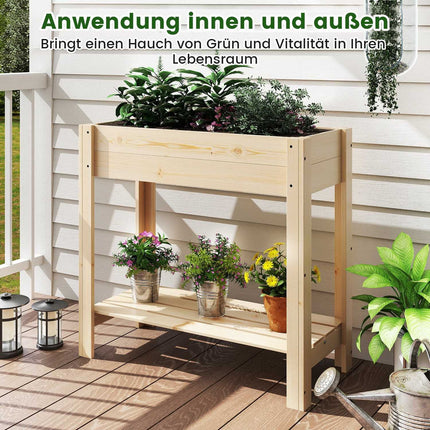 Raised Wooden Garden Bed with Shelf, 81 x 37 x 77 cm