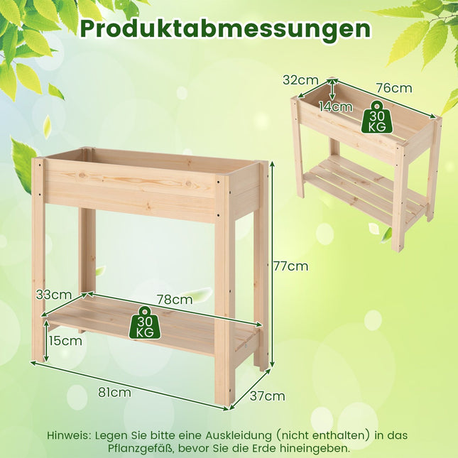 Raised Wooden Garden Bed with Shelf, 81 x 37 x 77 cm