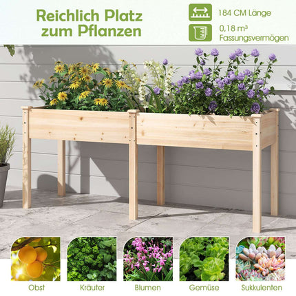 Raised Wooden Planter Box with Legs, 185 x 58 x 77 cm