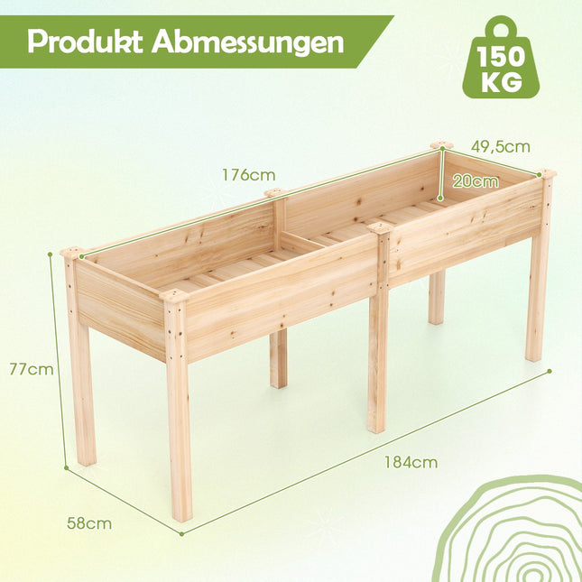 Raised Wooden Planter Box with Legs, 185 x 58 x 77 cm