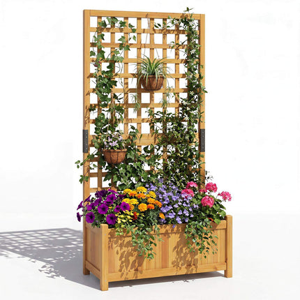 Raised Wooden Planter Box with Trellis, 76 x 32 x 143 cm