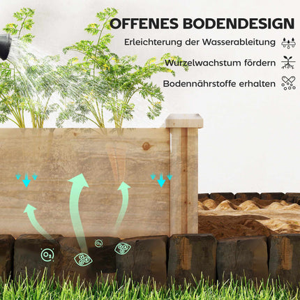 Raised Wooden Planter with Divider, Open Base, 235x66x26 cm