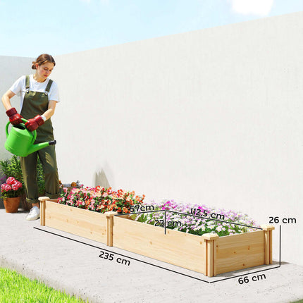 Raised Wooden Planter with Divider, Open Base, 235x66x26 cm