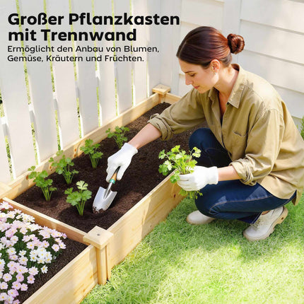 Raised Wooden Planter with Divider, Open Base, 235x66x26 cm