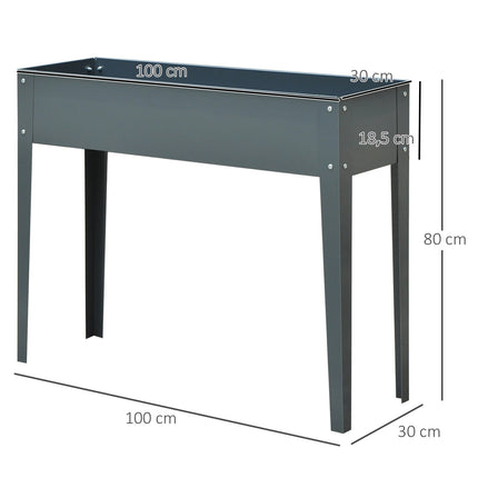 Verhoogd bed kruidenbed plantenbak met poten en 3 drainagegaten 100 x 30 x 80 cm van metaal voor tuin en balkon