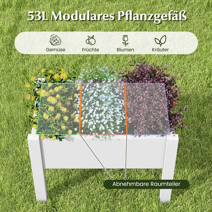 Raised bed made of plastic, self-watering garden bed, 53L, 76 x 45 x 61 cm, white