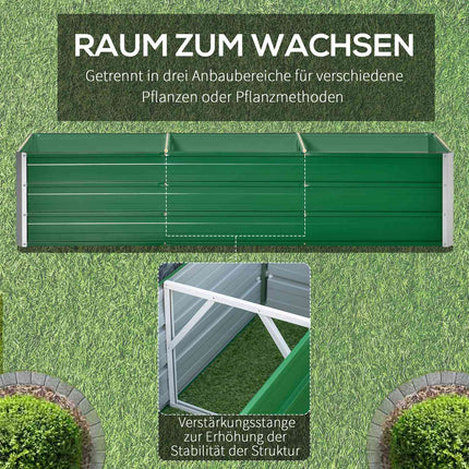 Verhoogd bed van staal tuinbed plantenbak bloembak 183 x 47 x 40 cm met handschoenen in groen voor groenten en bloemen