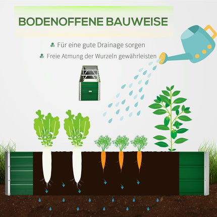 Verhoogd bed van staal tuinbed plantenbak bloembak 183 x 47 x 40 cm met handschoenen in groen voor groenten en bloemen
