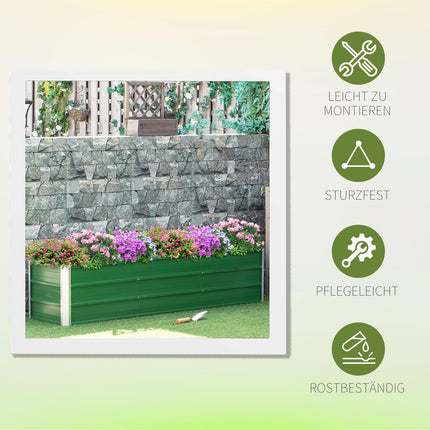 Verhoogd bed van staal tuinbed plantenbak bloembak 183 x 47 x 40 cm met handschoenen in groen voor groenten en bloemen