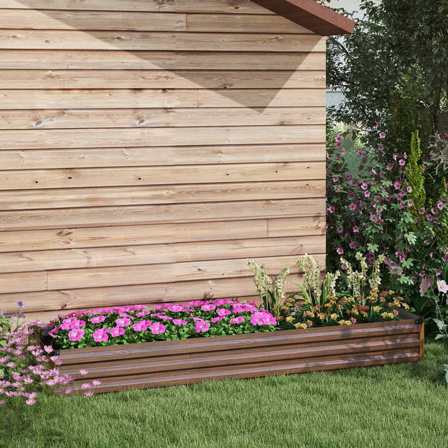 Garden bed in steel, wood look - dark brown