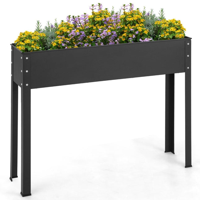 Raised bed metal planter box garden flower bed with drainage hole 102 x 26.5 x 80 cm black