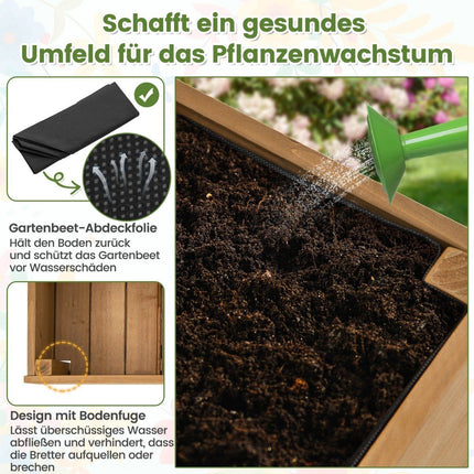 Raised bed on wheels with shelf & trellis & fabric lining flower bed 90 x 29 x 129 cm