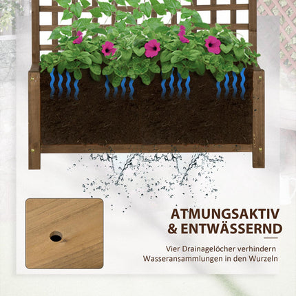 Raised wooden bed with trellis for climbing plants, 90x45x183 cm