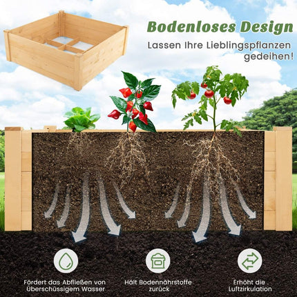 Raised bed with fence wooden planter box with 4-sided protective fence & planting grid 107 x 107 x 70 cm