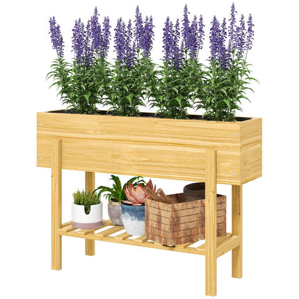 Verhoogd bed met plank, verhoogd kruidenbed met drainagegaten, houten plantenbak, weerbestendig groentebed, tuinbed, plantenbed voor tuin, balkon, 100 x 30 x 70,5 cm natuurlijk hout Aosoom