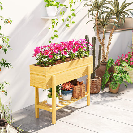 Verhoogd bed met plank, verhoogd kruidenbed met drainagegaten, houten plantenbak, weerbestendig groentebed, tuinbed, plantenbed voor tuin, balkon, 100 x 30 x 70,5 cm natuurlijk hout Aosoom