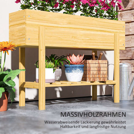 Verhoogd bed met plank, verhoogd kruidenbed met drainagegaten, houten plantenbak, weerbestendig groentebed, tuinbed, plantenbed voor tuin, balkon, 100 x 30 x 70,5 cm natuurlijk hout Aosoom