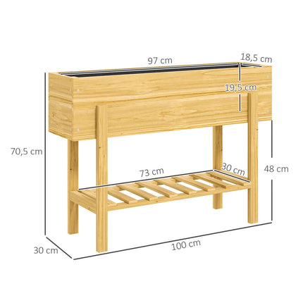 Verhoogd bed met plank, verhoogd kruidenbed met drainagegaten, houten plantenbak, weerbestendig groentebed, tuinbed, plantenbed voor tuin, balkon, 100 x 30 x 70,5 cm natuurlijk hout Aosoom