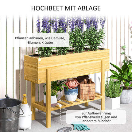 Verhoogd bed met plank, verhoogd kruidenbed met drainagegaten, houten plantenbak, weerbestendig groentebed, tuinbed, plantenbed voor tuin, balkon, 100 x 30 x 70,5 cm natuurlijk hout Aosoom