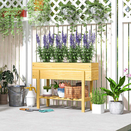 Verhoogd bed met plank, verhoogd kruidenbed met drainagegaten, houten plantenbak, weerbestendig groentebed, tuinbed, plantenbed voor tuin, balkon, 100 x 30 x 70,5 cm natuurlijk hout Aosoom
