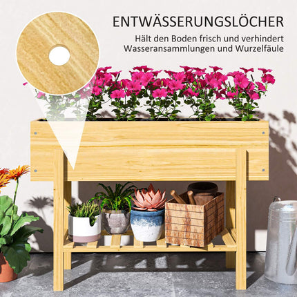 Verhoogd bed met plank, verhoogd kruidenbed met drainagegaten, houten plantenbak, weerbestendig groentebed, tuinbed, plantenbed voor tuin, balkon, 100 x 30 x 70,5 cm natuurlijk hout Aosoom