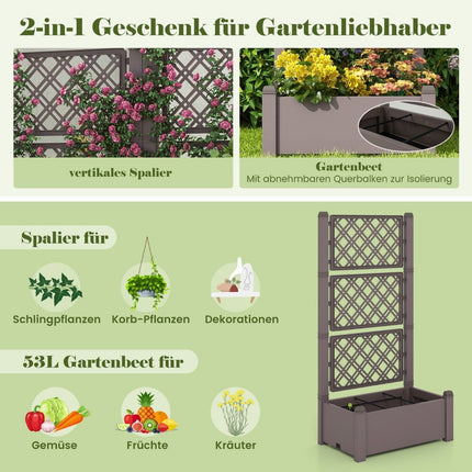 Raised bed with trellis, 3 levels height adjustable, flower box with trellis 76 x 45 x 150 cm coffee