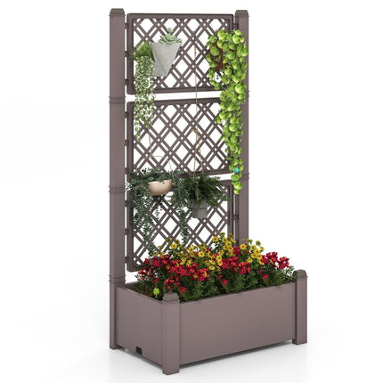 Raised bed with trellis, 3 levels height adjustable, flower box with trellis 76 x 45 x 150 cm coffee