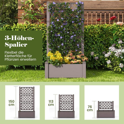 Raised bed with trellis, 3 levels height adjustable, flower box with trellis 76 x 45 x 150 cm coffee