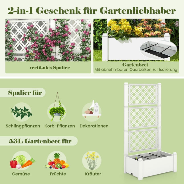 Raised bed with trellis, 3 levels height adjustable, flower box with trellis 76 x 45 x 150 cm white