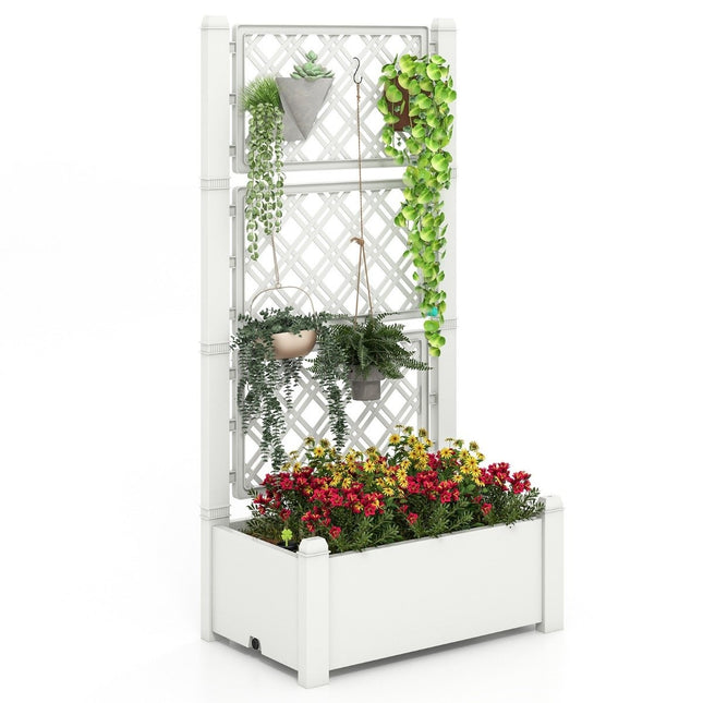 Raised bed with trellis, 3 levels height adjustable, flower box with trellis 76 x 45 x 150 cm white