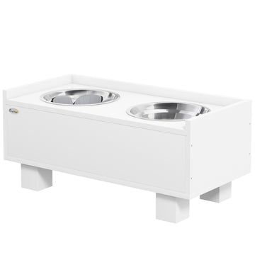 Adjustable raised dog bowl with storage - 2 stainless steel bowls