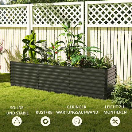 Verhoogd bloembed, weerbestendig, plantenbed, koudframe, tuinbed, plantenpot, plantenbak van gegalvaniseerd staal, bloembak voor terras en tuin, 240 x 60 x 60 cm