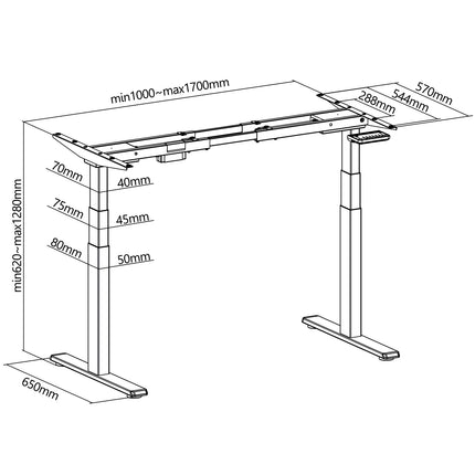 Raised/lowered desk frame Motorized White