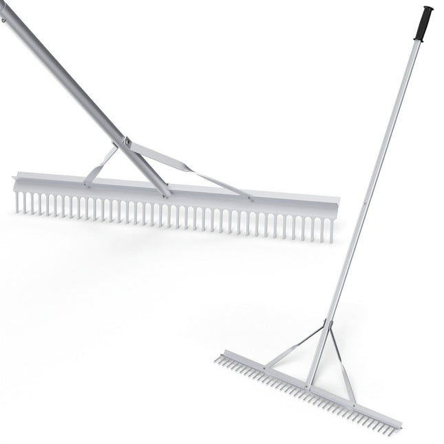 Rake garden rake made of aluminum with 91 cm wide rake head 91 x 10 x 174 cm silver