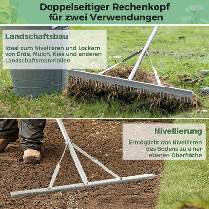 Rake garden rake made of aluminum with 91 cm wide rake head 91 x 10 x 174 cm silver
