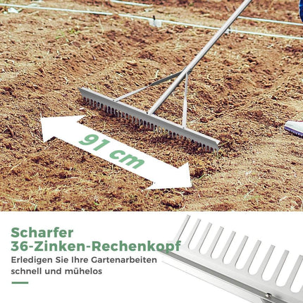 Rake garden rake made of aluminum with 91 cm wide rake head 91 x 10 x 174 cm silver