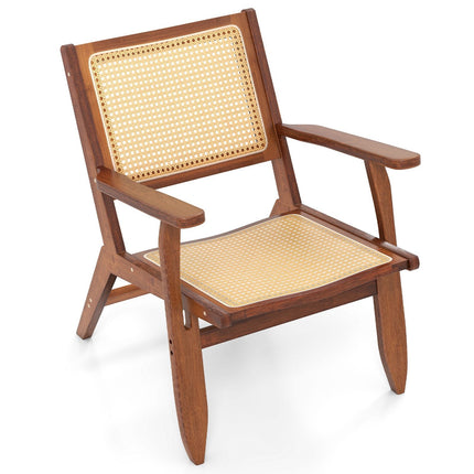 Rattan Accent Chair, Ergonomic Back & Armrests, Bamboo Frame