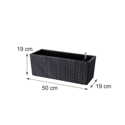 Rattan Balcony Planter with Water Level Indicator, Black