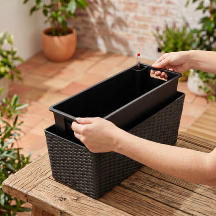 Rattan Balcony Planter with Water Level Indicator, Black