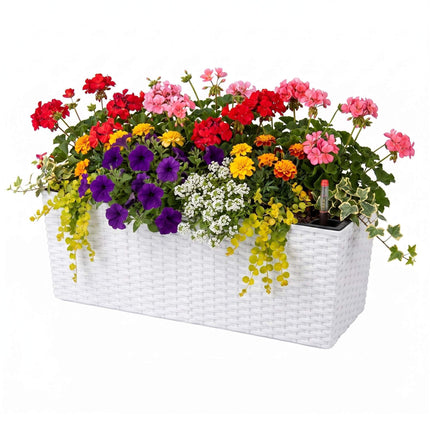 Rattan Balcony Planter with Water Level Indicator, White