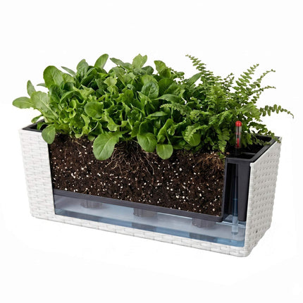 Rattan Balcony Planter with Water Level Indicator, White