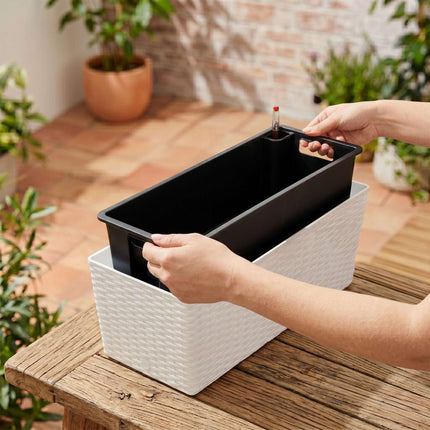 Rattan Balcony Planter with Water Level Indicator, White