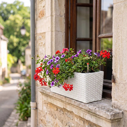 Rattan Balcony Planter with Water Level Indicator, White