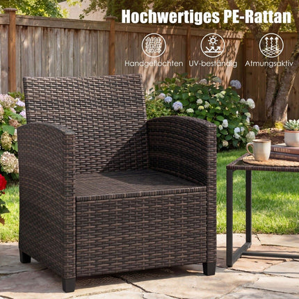 Rattan Balcony Set with Cushions & Glass Table, 3-Piece Outdoor Furniture